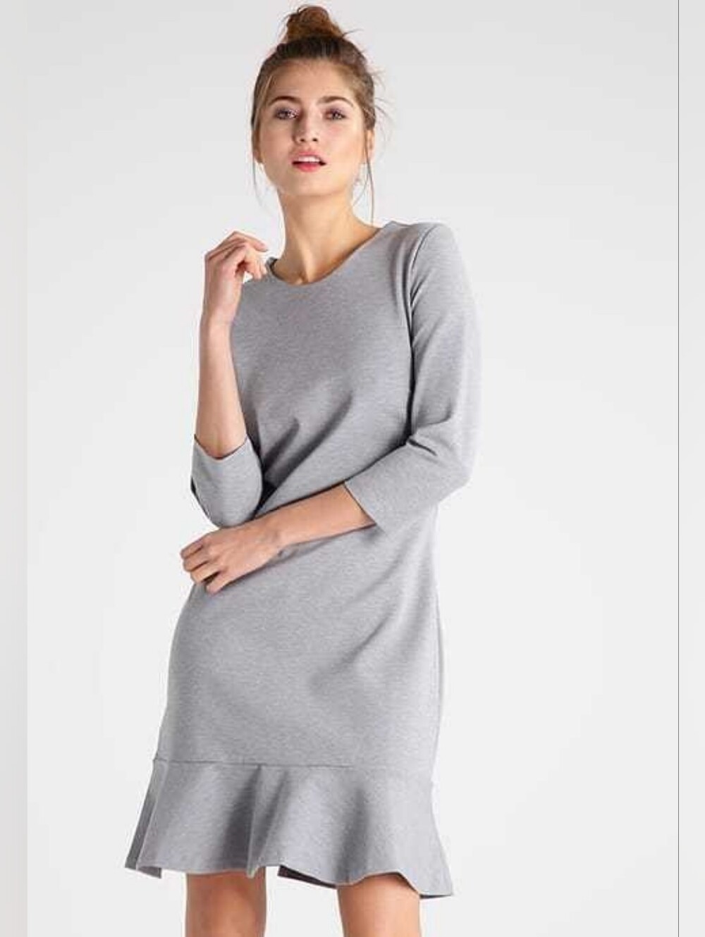 Womens Banana Republic Gray Flounce Hem Long Sleeve Crewneck Bodycon Dress- 0